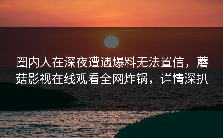 圈内人在深夜遭遇爆料无法置信，蘑菇影视在线观看全网炸锅，详情深扒